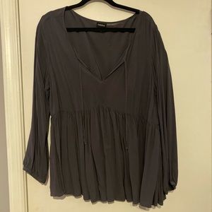 Gray Peasant Top with tie closure